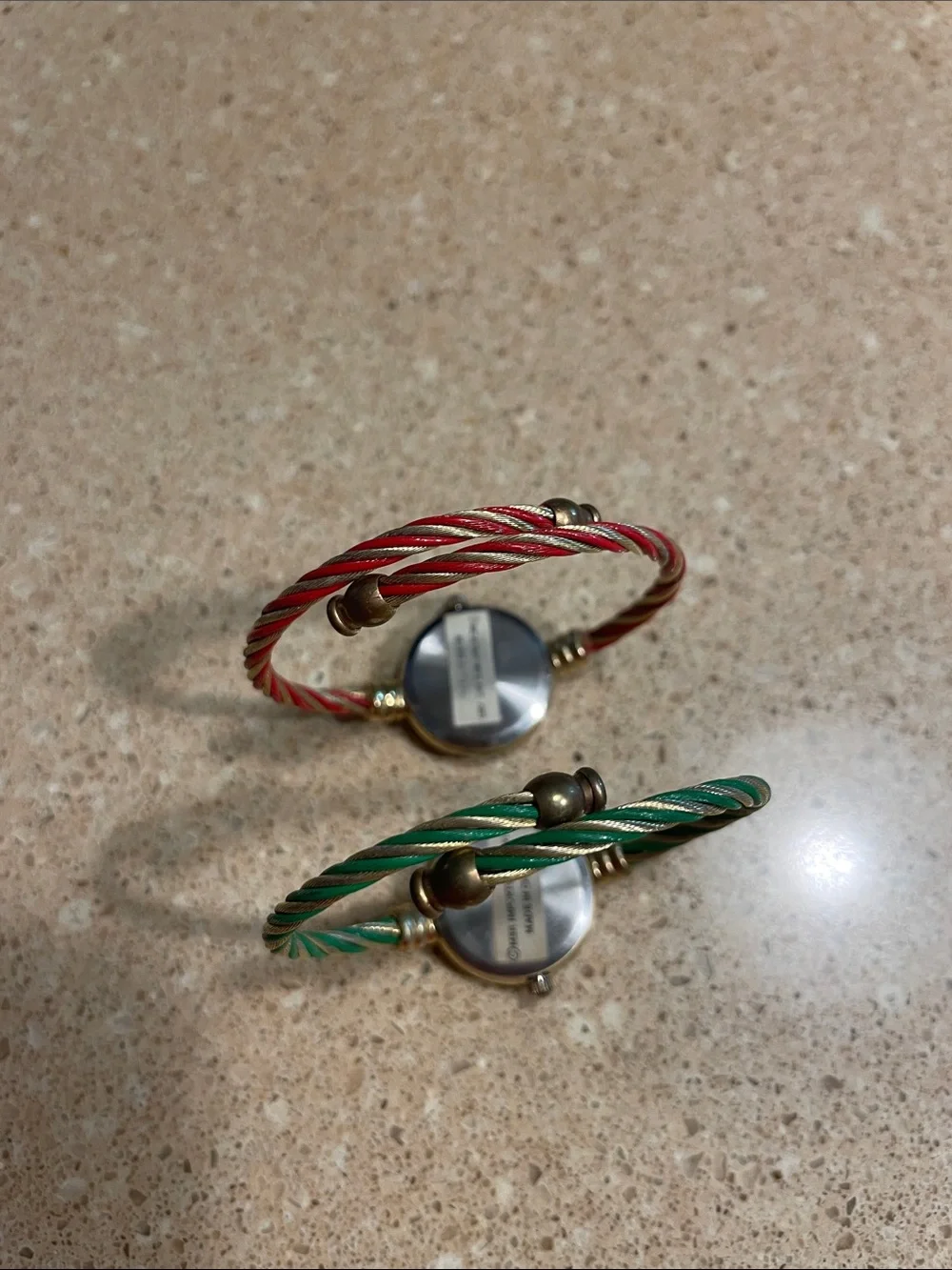 Holiday Bracelet Watches — Green Christmas Tree & Red Snowman Dials